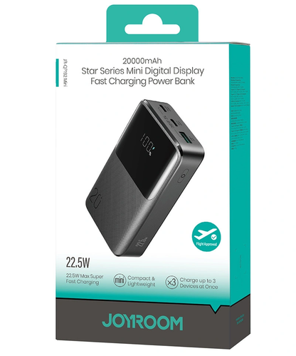 Baterie Externa Joyroom JR-QP192, 20000mAh, 22.5W, QC + PD, 1 x USB-A - 2 x USB-C, Neagra