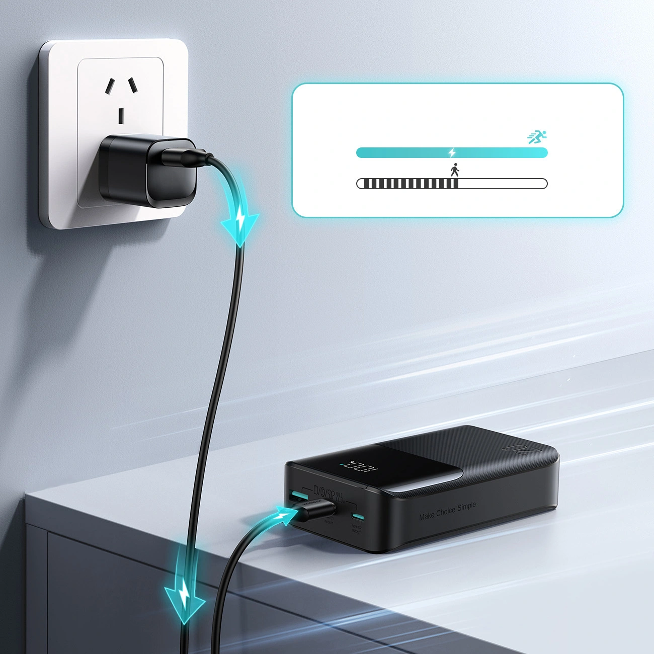 Baterie Externa Joyroom JR-QP192, 20000mAh, 22.5W, QC + PD, 1 x USB-A - 2 x USB-C, Neagra