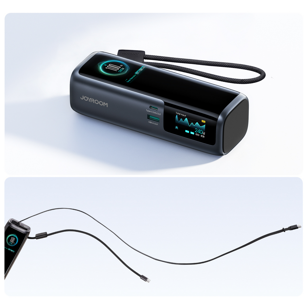 Baterie Externa Joyroom PODIX PR70, 25000mAh, 240W, QC + PD, 1 x USB-A - 3 x USB-C, Neagra