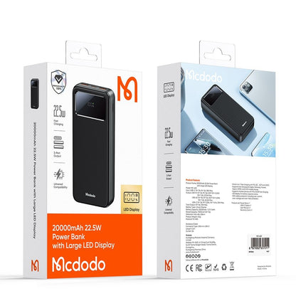 Baterie Externa McDodo MC-4230, 20000mAh, 22.5W, QC + PD, 2 x USB-A - 1 x USB-C, Neagra