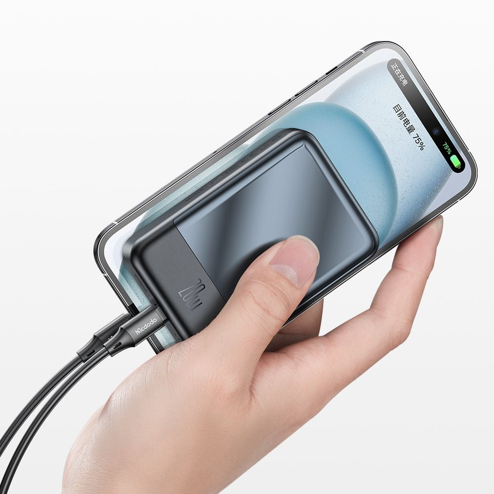 Baterie Externa Wireless McDodo MC-5021 Ambilight, 20000mAh, 20W, PD + FQI, 1 x QI - 1 x USB-C, Neagra