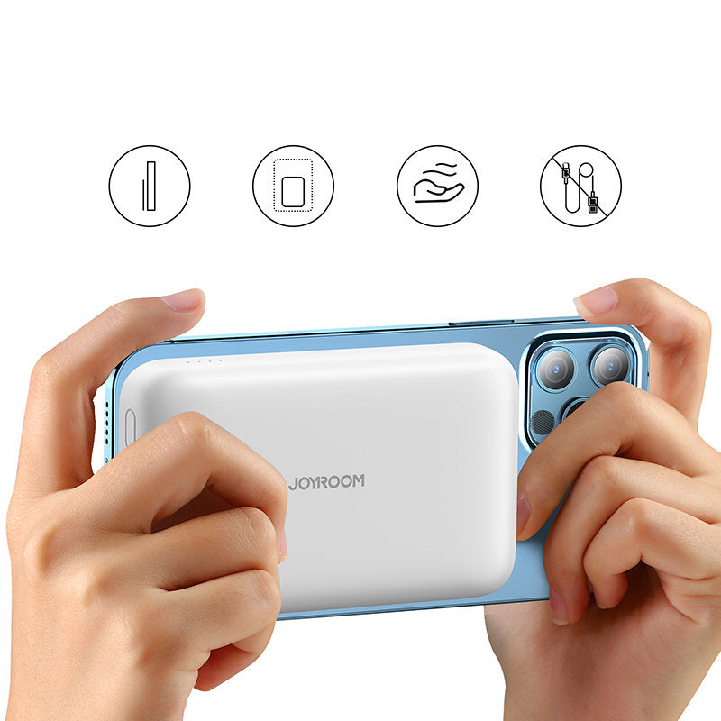 Baterie Externa Wireless Joyroom JR-W020, 10000mAh, 20W, QC + PD + FQI, 1 x QI - 1 x USB-A - 1 x USB-C, Alba