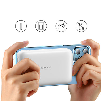 Baterie Externa Wireless Joyroom JR-W020, 10000mAh, 20W, QC + PD + FQI, 1 x QI - 1 x USB-A - 1 x USB-C, Alba