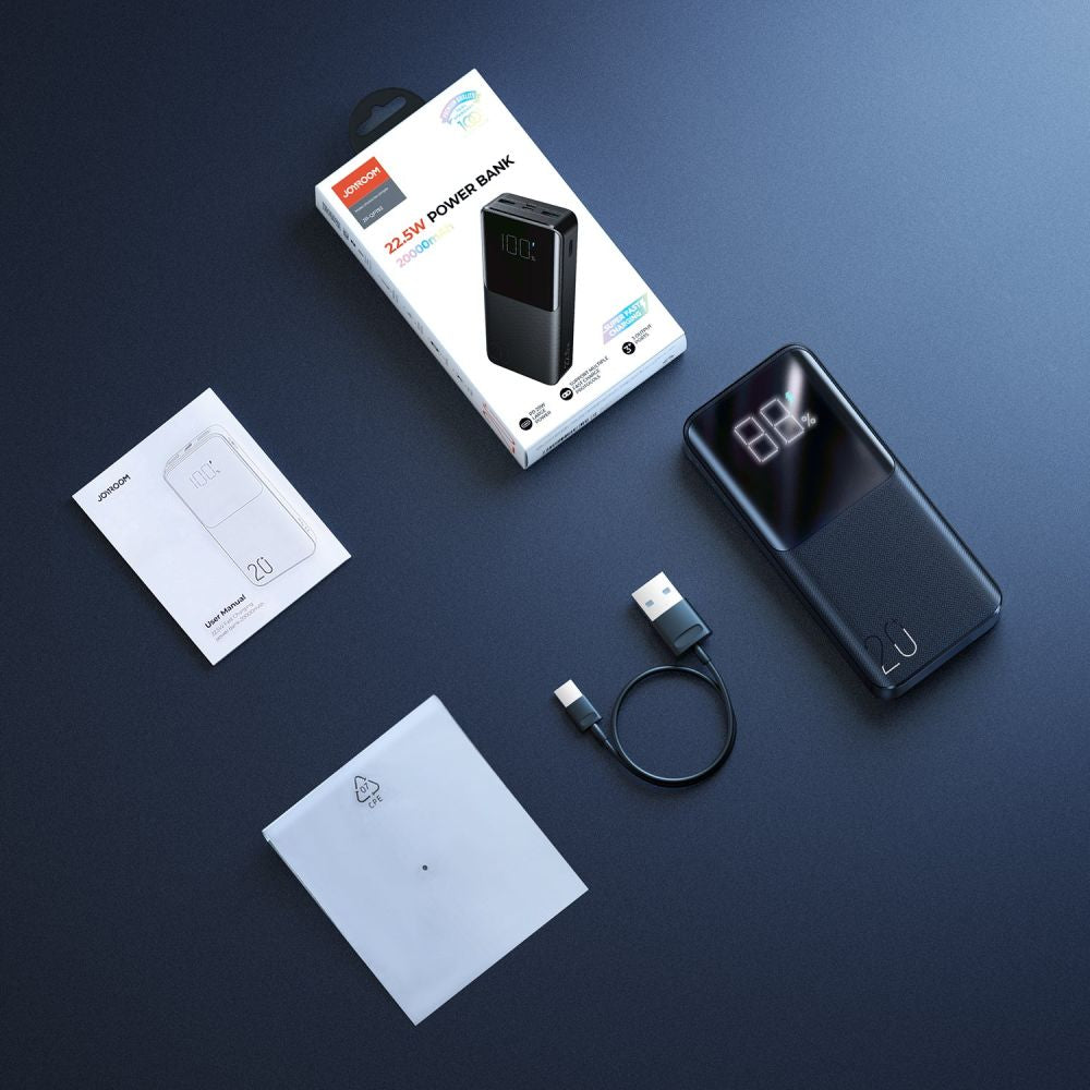 Baterie Externa Joyroom, 20000mAh, 22.5W, QC + PD, 1 x USB-C - 2 x USB-A, Neagra JR-QP192