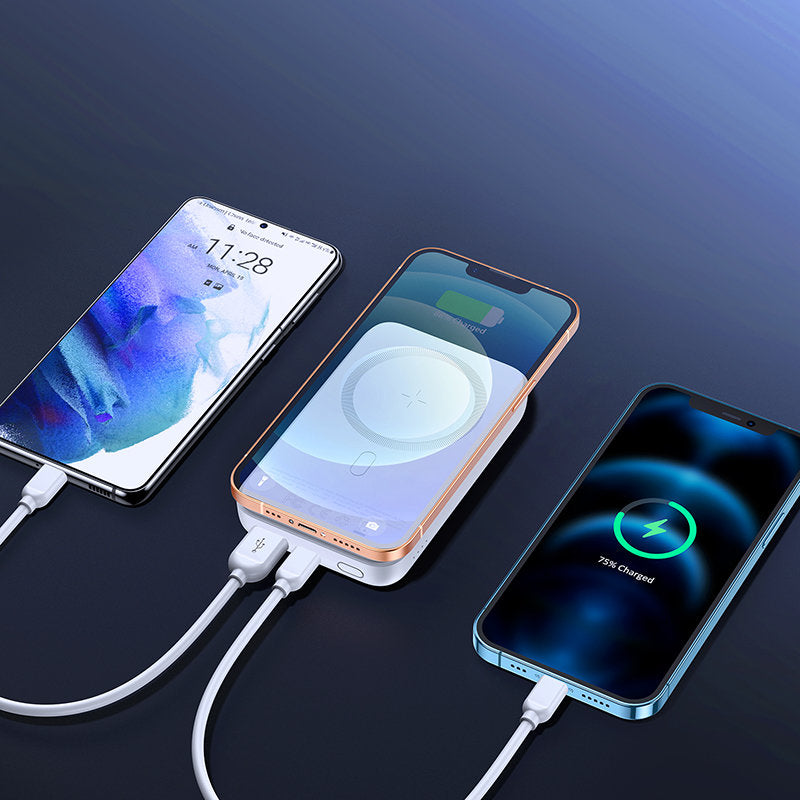 Baterie Externa Wireless Joyroom JR-W020, 10000mAh, 20W, QC + PD + FQI, 1 x QI - 1 x USB-A - 1 x USB-C, Alba
