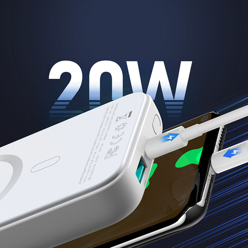 Baterie Externa Wireless Joyroom JR-W020, 10000mAh, 20W, QC + PD + FQI, 1 x QI - 1 x USB-A - 1 x USB-C, Alba