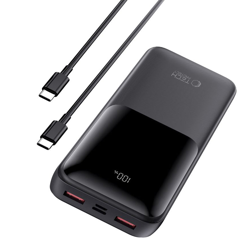 Baterie Externa Tech-Protect PB02, 20000mAh, 22.5W, QC + PD, 1 x USB-C - 2 x USB-A, Neagra