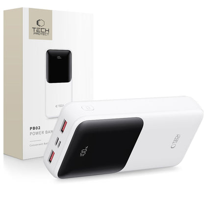 Baterie Externa Tech-Protect PB02, 20000mAh, 22.5W, QC + PD, 1 x USB-C - 2 x USB-A, Alba