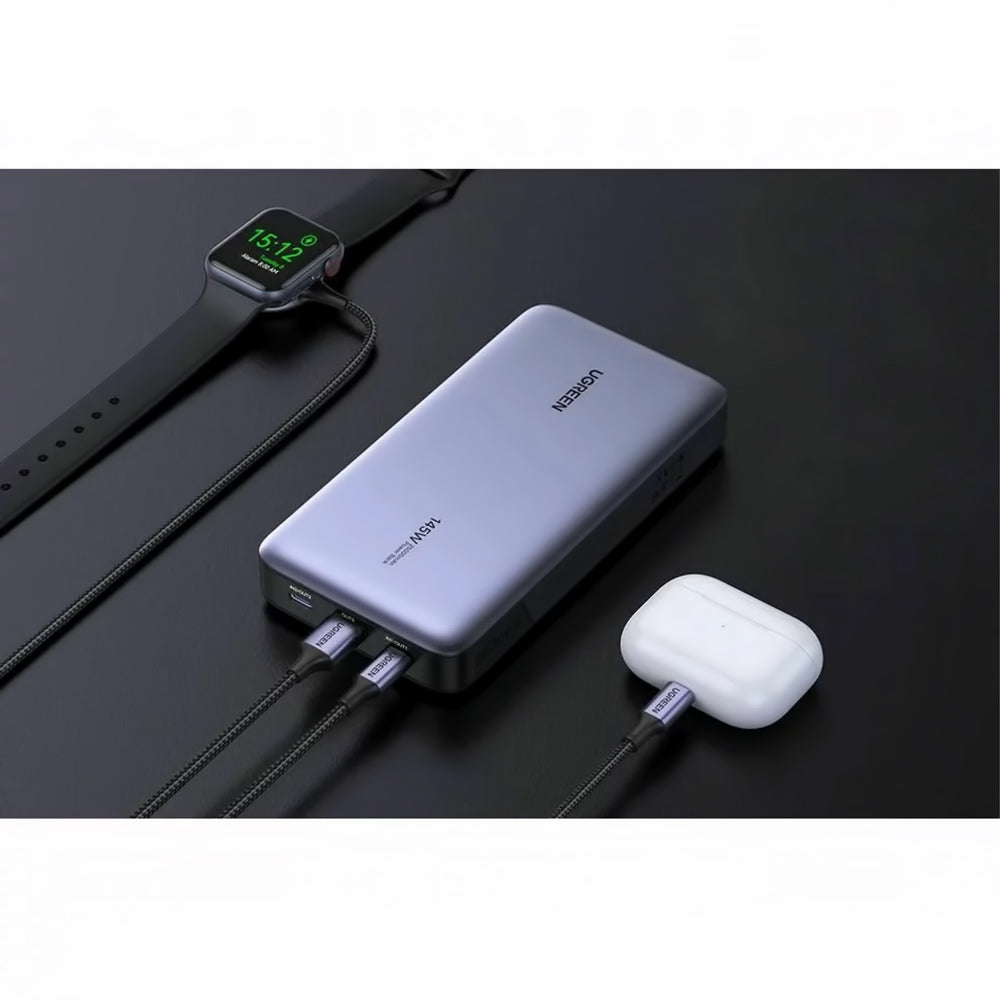 Baterie Externa UGREEN PB205, 25000mAh, 145W, QC + PD, 1 x USB-A - 2 x USB-C, Gri