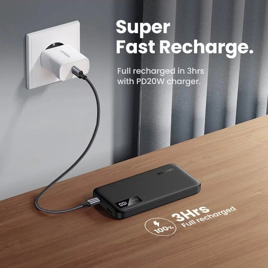 Baterie Externa UGREEN PB311, 10000mAh, 22.5W, QC + PD, 1 x USB-C - 2 x USB-A, Neagra