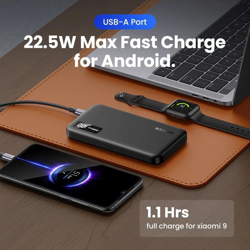 Baterie Externa UGREEN PB311, 10000mAh, 22.5W, QC + PD, 1 x USB-C - 2 x USB-A, Neagra