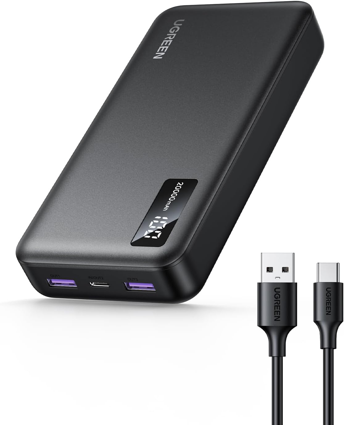 Baterie Externa UGREEN PB312, 20000mAh, 22.5W, QC + PD, 1 x USB-C - 2 x USB-A, Neagra