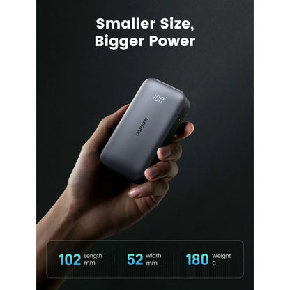 Baterie Externa UGREEN PB502, 10000mAh, 30W, QC + PD, 1 x USB-A - 1 x USB-C, Gri