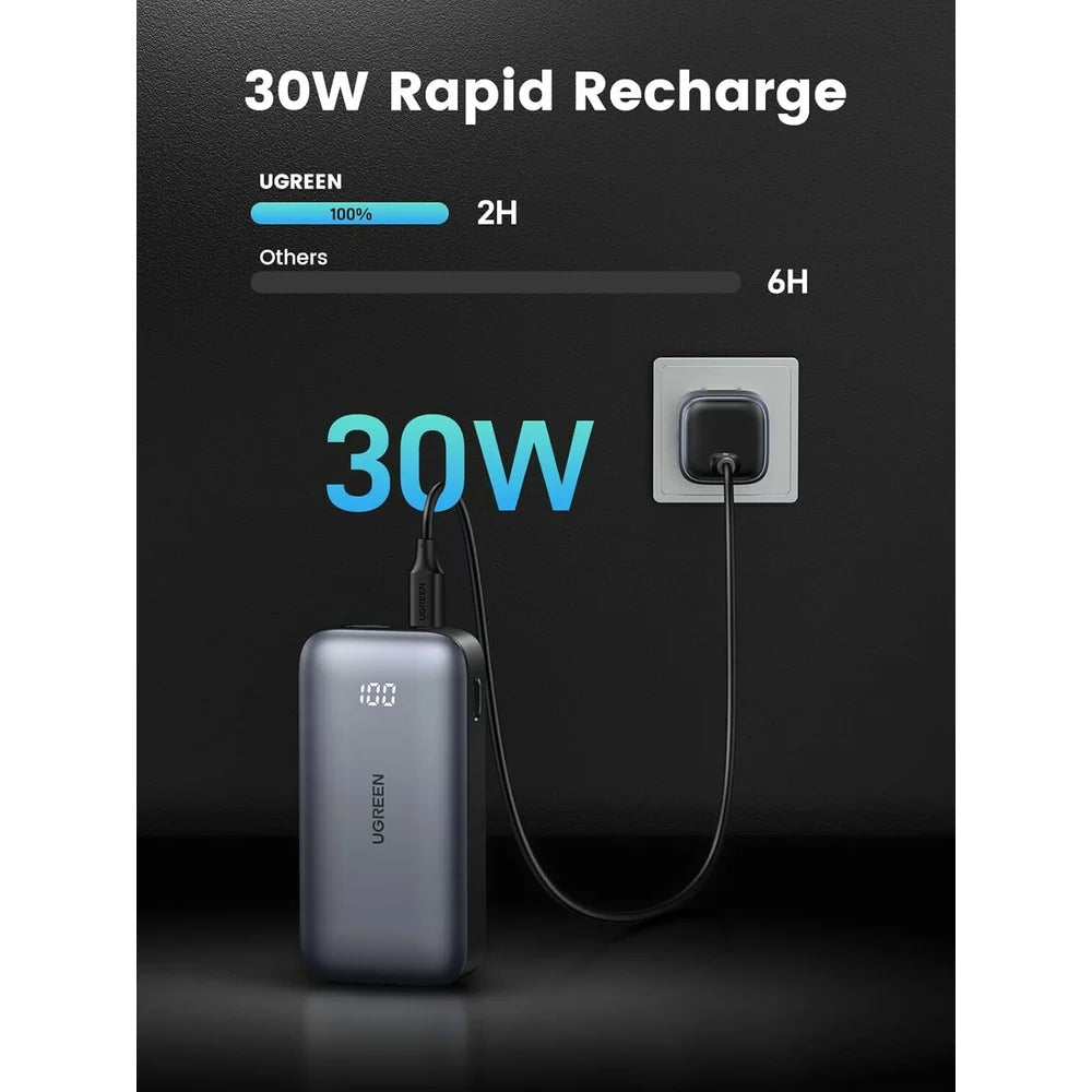Baterie Externa UGREEN PB502, 10000mAh, 30W, QC + PD, 1 x USB-A - 1 x USB-C, Gri
