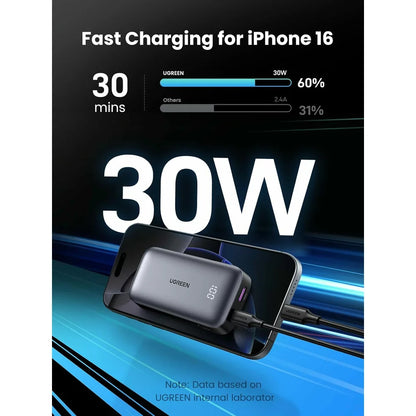 Baterie Externa UGREEN PB502, 10000mAh, 30W, QC + PD, 1 x USB-A - 1 x USB-C, Gri