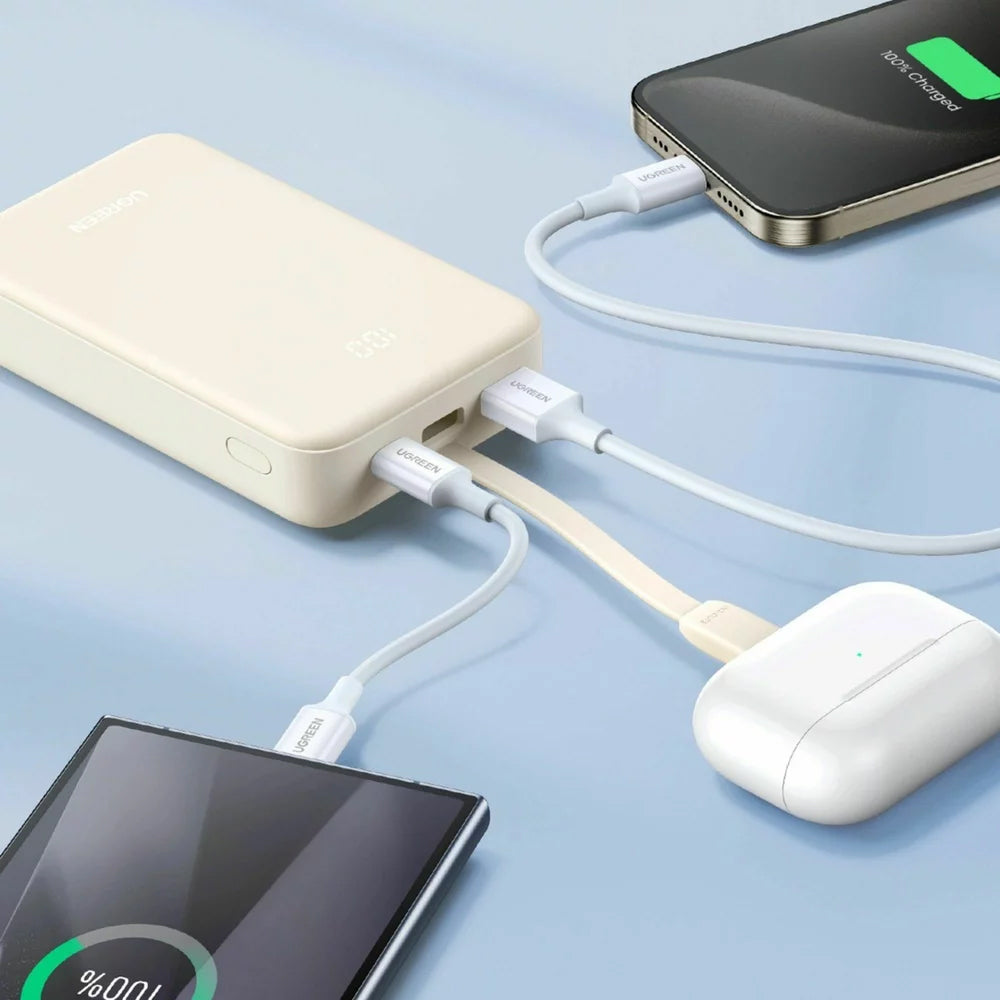 Baterie Externa UGREEN PB505, 20000mAh, 22.5W, QC + PD, 1 x USB-A - 2 x USB-C, Bej