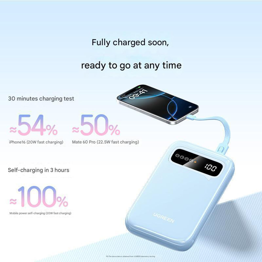 Baterie Externa UGREEN PB522, 10000mAh, 20W, QC + PD, 1 x USB-A - 1 x USB-C, Albastra