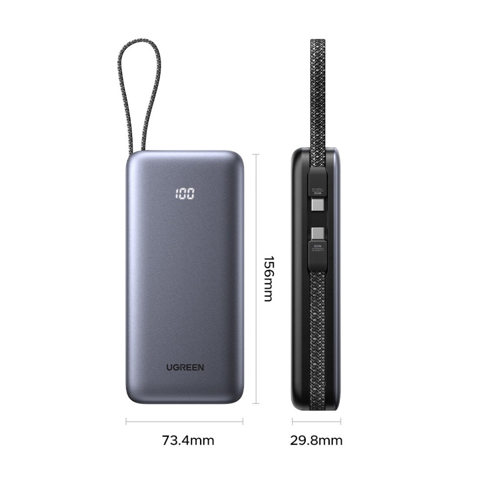 Baterie Externa UGREEN PB528 (55985B), 20000mAh, 30W, QC + PD, 1 x USB-A - 3 x USB-C, Gri