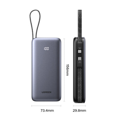 Baterie Externa UGREEN PB528 (55985B), 20000mAh, 30W, QC + PD, 1 x USB-A - 3 x USB-C, Gri