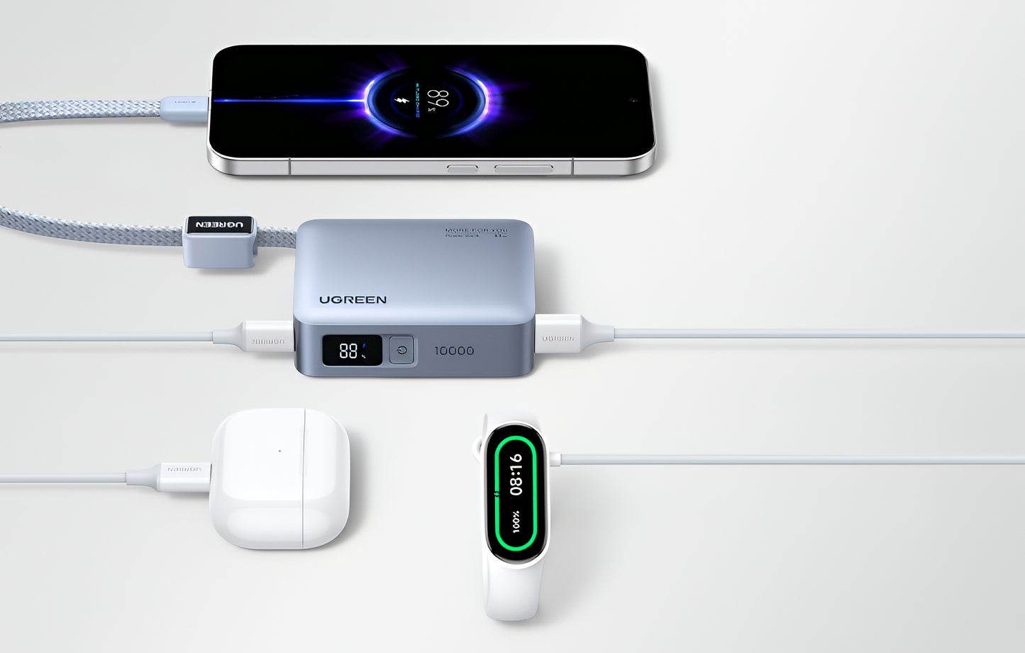 Baterie Externa UGREEN PB584 (75173B), 10000mAh, 33W, QC + PD, 1 x USB-A - 2 x USB-C, Bleu