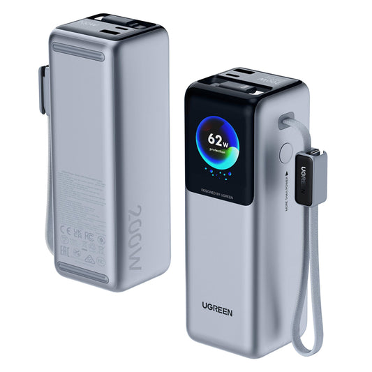 Baterie Externa UGREEN PB728 (75702B), 25000mAh, 200W, QC + PD, 1 x USB-A - 3 x USB-C, Gri