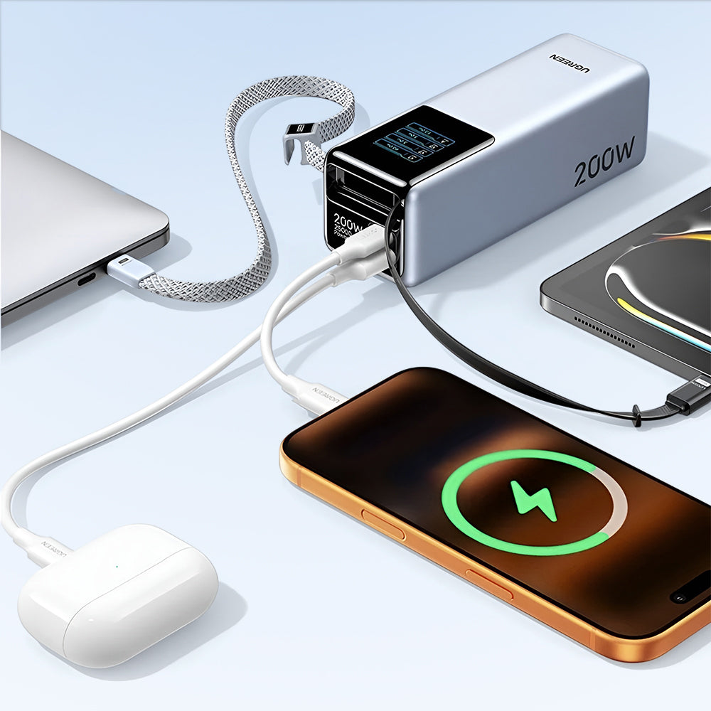Baterie Externa UGREEN PB728 (75702B), 25000mAh, 200W, QC + PD, 1 x USB-A - 3 x USB-C, Gri