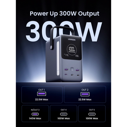 Baterie Externa UGREEN PB770, 48000mAh, 300W, QC + PD, 2 x USB-A - 3 x USB-C, Gri, Resigilata