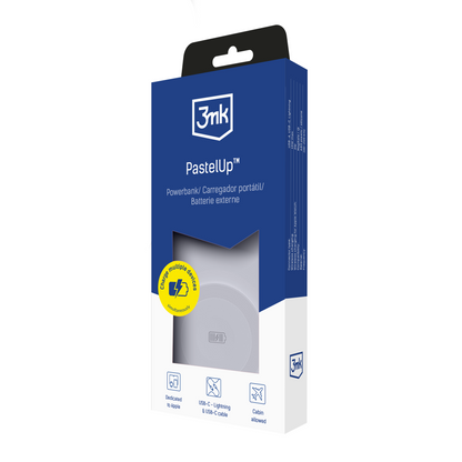 Baterie Externa Wireless 3MK PastelUp, 10000mAh, 22.5W, QC + PD + FQI, 1 x USB-A - 1 x USB-C - 2 x QI, Alba