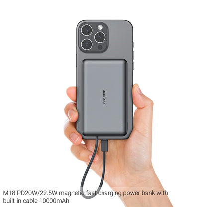 Baterie Externa Wireless Acefast M18, 10000mAh, 22.5W, PD + FQI, 1 x QI - 2 x USB-C, Neagra