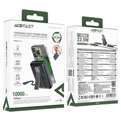 Baterie Externa Wireless Acefast M24, 10000mAh, 22.5W, PD + FQI, 1 x QI - 2 x USB-C, Gri