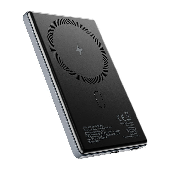 Baterie Externa Wireless Allity. APB-300, 5000mAh, 20W, PD + FQI, 1 x QI - 1 x USB-C, Gri