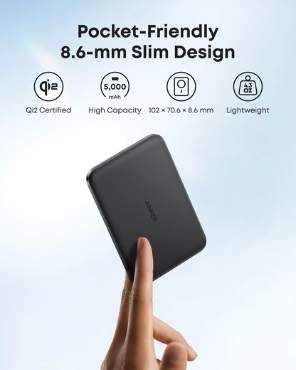 Baterie Externa Wireless Anker Nano, 5000mAh, 20W, PD + FQI, 1 x QI - 1 x USB-C, Neagra A1665H11