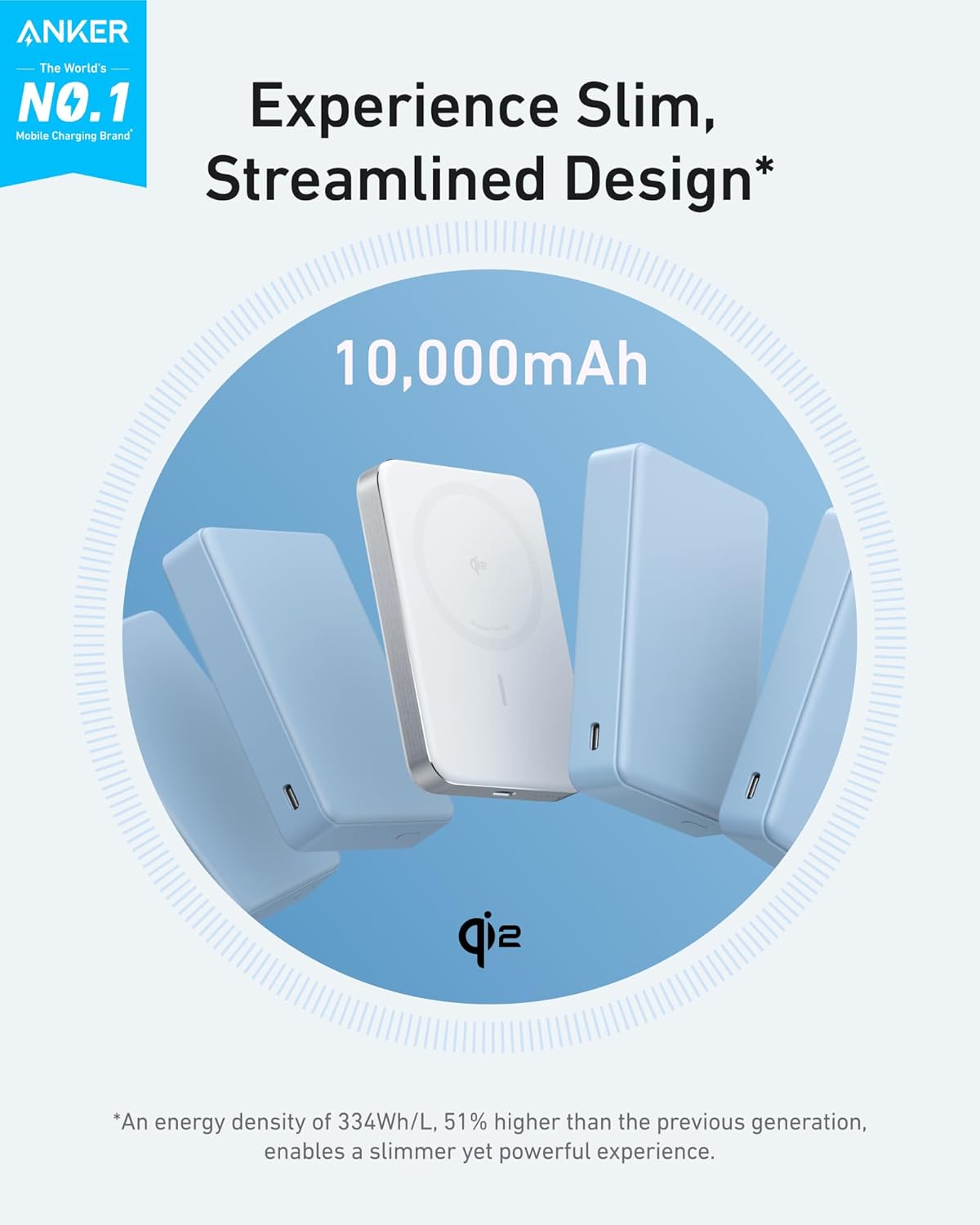 Baterie Externa Wireless Anker MagGo Slim, 10000mAh, 30W, PD + FQI, 1 x QI - 1 x USB-C, Alba A1664H21