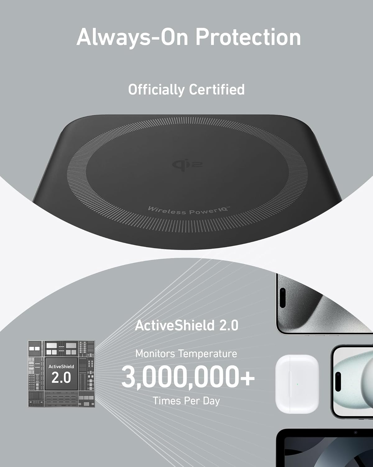 Baterie Externa Wireless Anker MagGo, 10000mAh, 27W, PD + FQI, 1 x QI - 1 x USB-C, Neagra A1654011