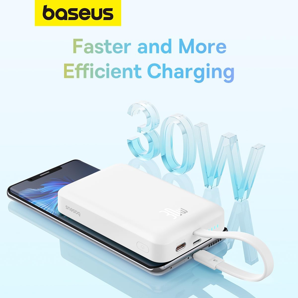 Baterie Externa Wireless Baseus Magnetic Mini, 10000mAh, 30W, PD + FQI, 1 x QI - 2 x USB-C, Alba P1002210B223-00