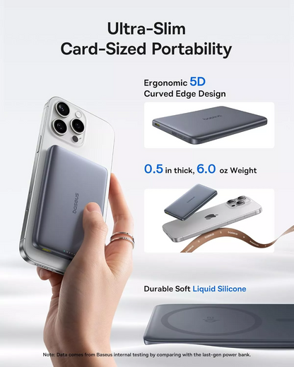 Baterie Externa Wireless Baseus PicoGo AM41, 10000mAh, 27W, PD + FQI, 1 x QI - 1 x USB-C, Gri E0027200