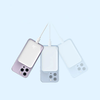 Baterie Externa Wireless Baseus Magnetic Mini, 6000mAh, 20W, PD + FQI, 1 x QI - 1 x USB-C, Alba