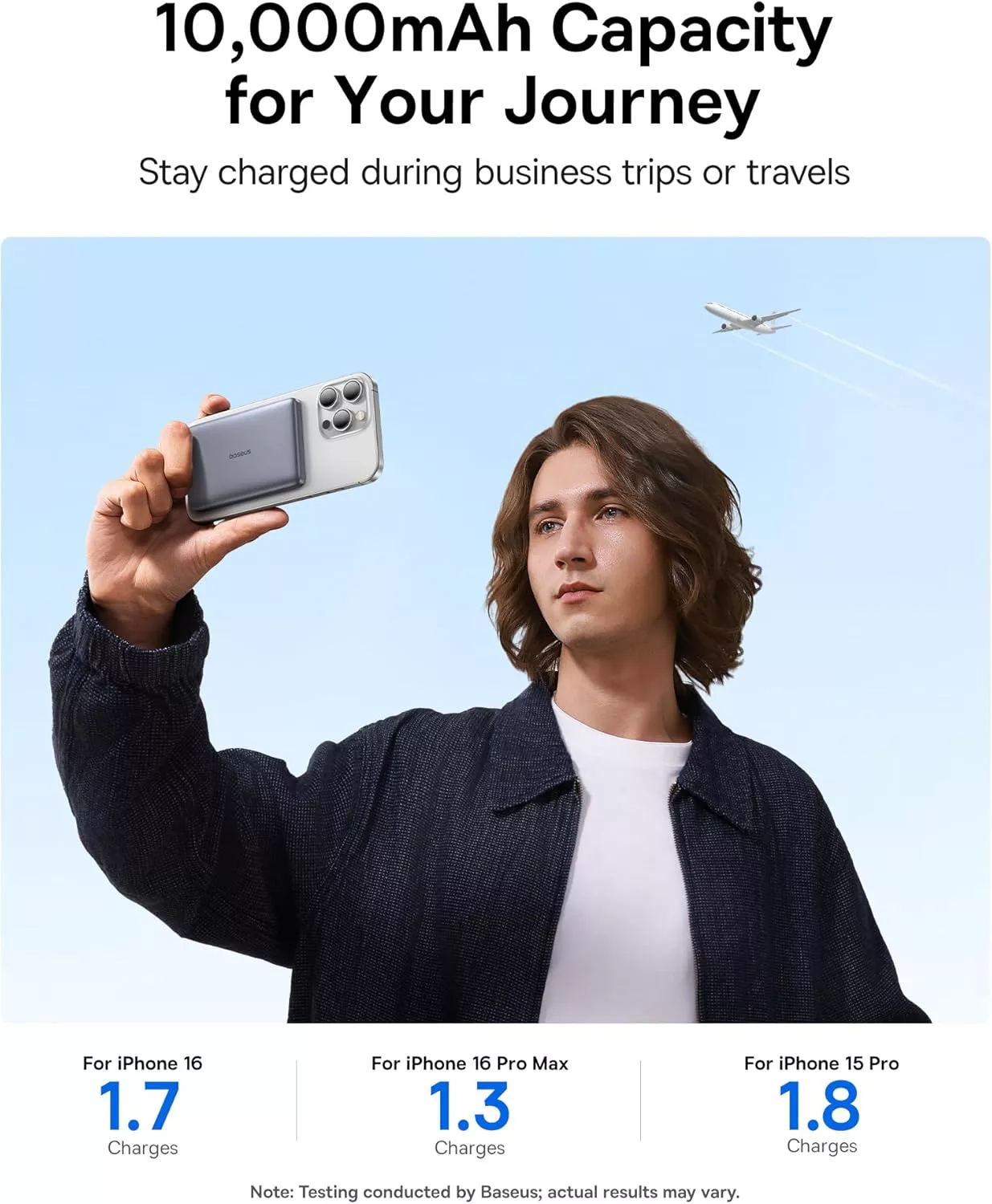 Baterie Externa Wireless Baseus PicoGo AM41, 10000mAh, 27W, PD + FQI, 1 x QI - 1 x USB-C, Gri E0027200