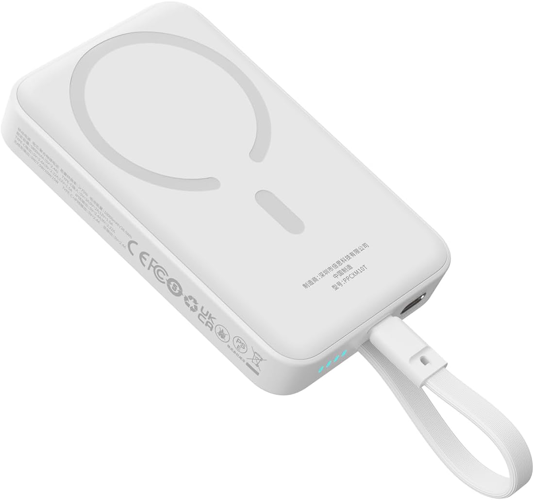 Baterie Externa Wireless Baseus Magnetic Mini, 10000mAh, 30W, PD + FQI, 1 x QI - 2 x USB-C, Alba P1002210B223-00