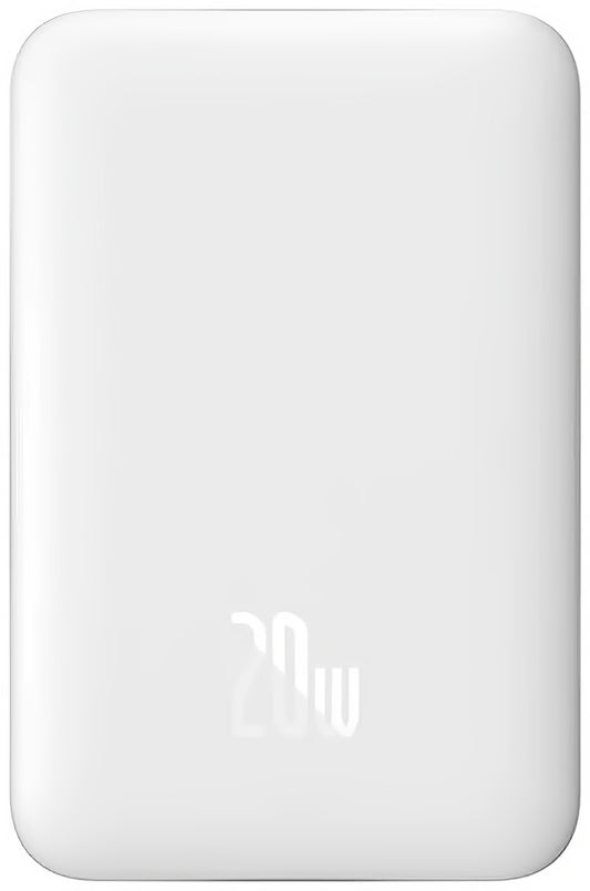 Baterie Externa Wireless Baseus Magnetic Mini, 10000mAh, 20W, PD + FQI, 1 x QI - 1 x USB-C, Alba PPCX07002