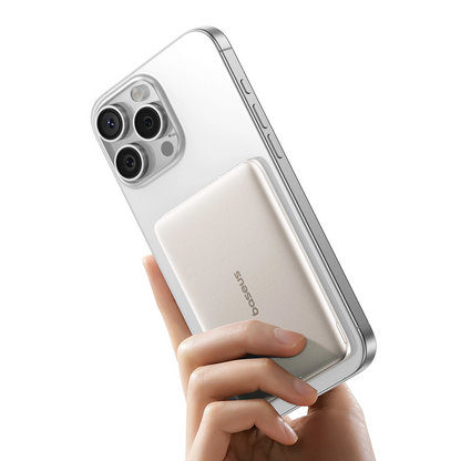 Baterie Externa Wireless Baseus PicoGo AM41, 5000mAh, 20W, PD + FQI, 1 x QI - 1 x USB-C, Bej