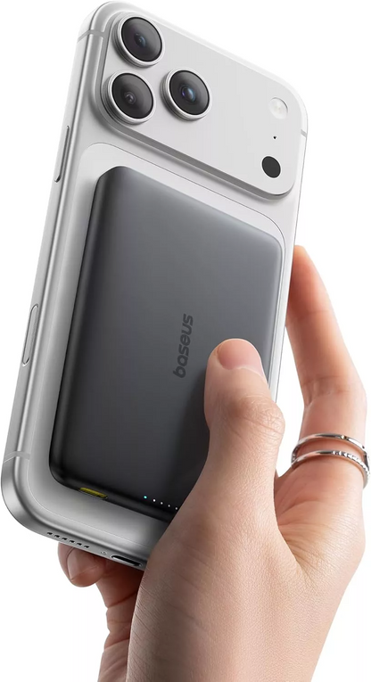 Baterie Externa Wireless Baseus PicoGo AM41, 10000mAh, 27W, PD + FQI, 1 x QI - 1 x USB-C, Neagra E0027201