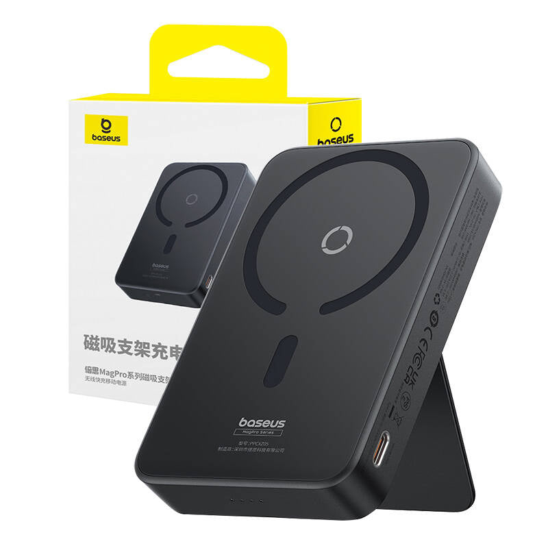Baterie Externa Wireless Baseus MagPro PPCXZ05, 5000mAh, 20W, PD + FQI, 1 x QI - 1 x USB-C, Neagra, Resigilata P10064101123-00