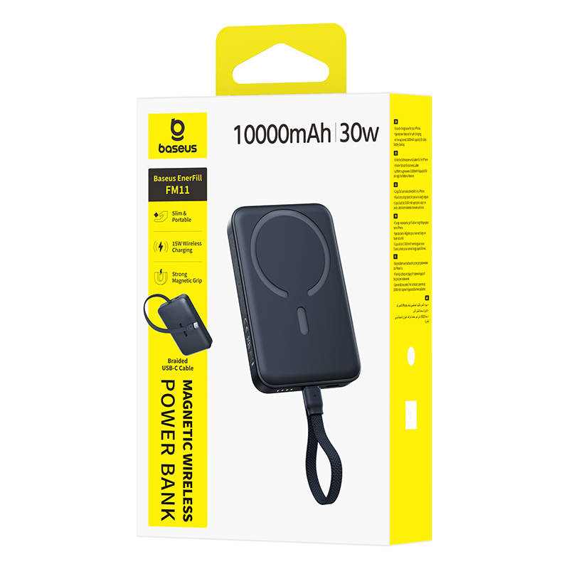 Baterie Externa Wireless Baseus EnerFill FM11, 10000mAh, 30W, PD + FQI, 1 x QI - 2 x USB-C, Neagra E0028904