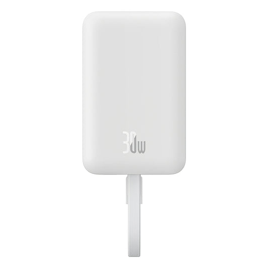 Baterie Externa Wireless Baseus Magnetic Mini, 10000mAh, 30W, PD + FQI, 1 x QI - 2 x USB-C, Alba P1002210B223-00