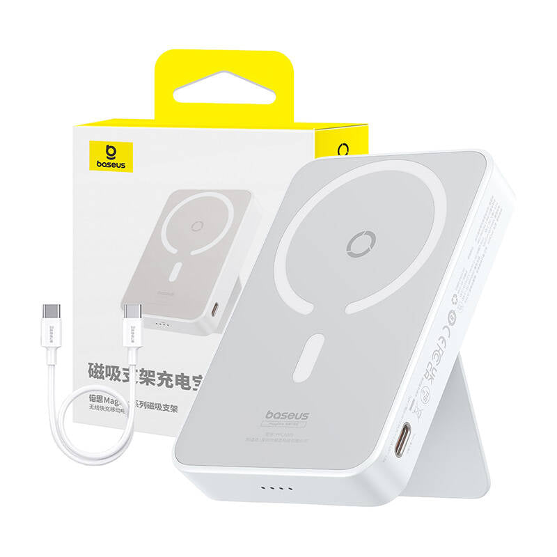 Baterie Externa Wireless Baseus MagPro PPCXZ05, 5000mAh, 20W, PD + FQI, 1 x QI - 1 x USB-C, Alba P10064101223-00
