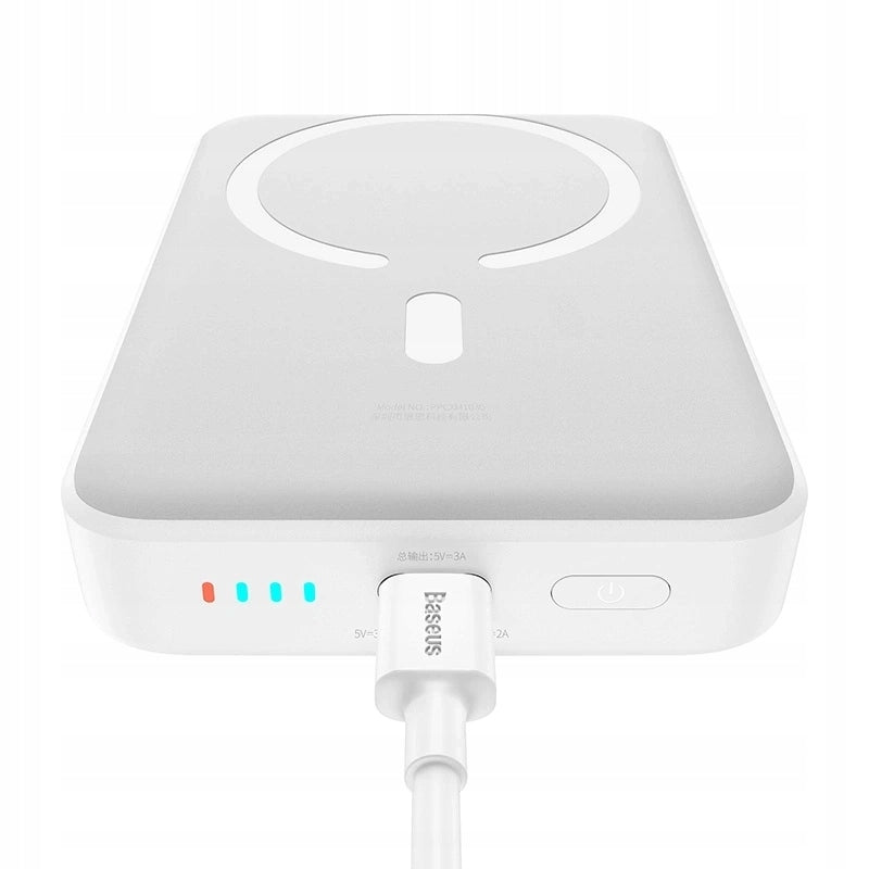 Baterie Externa Wireless Baseus Magnetic Mini, 10000mAh, 30W, PD + FQI, 1 x QI - 1 x USB-C, Alba PPCX110202