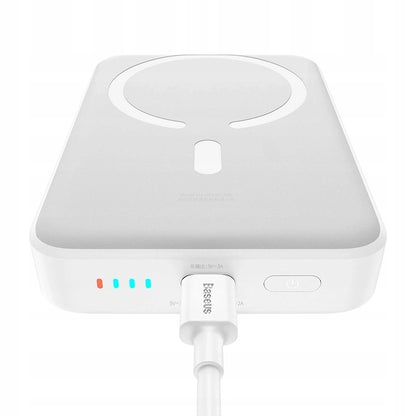 Baterie Externa Wireless Baseus Magnetic Mini, 10000mAh, 30W, PD + FQI, 1 x QI - 1 x USB-C, Alba PPCX110202