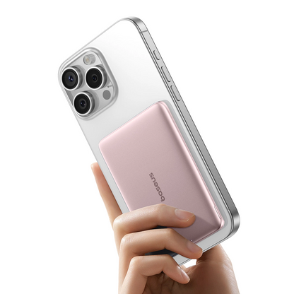 Baterie Externa Wireless Baseus PicoGo AM41, 5000mAh, 20W, PD + FQI, 1 x QI - 1 x USB-C, Roz