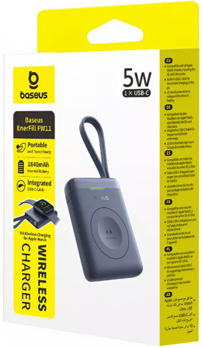 Baterie Externa Wireless Baseus EnerFill FW11 pentru Apple Watch Series, 1640mAh, 5W, 1 x QI, Neagra E0205301